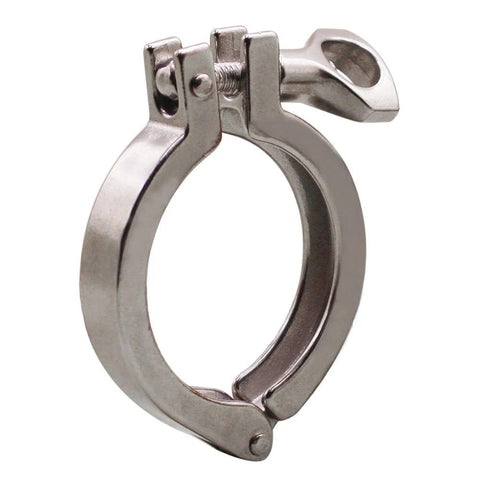 Stainless steel 1.5-inch Tri-Clamp with wing nut and single pin for ferrule, heavy-duty clamp front view