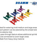 ColorStorm Gear Drive Sprinklers in multiple colors, heavy duty die cast metal base, ideal for small to large yards, 360 degree coverage.