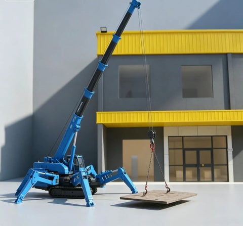 Built Different Heavy Duty Hydraulic Crawler Crane With Smooth Operator Folding Mechanism lifting a wooden panel outdoors.