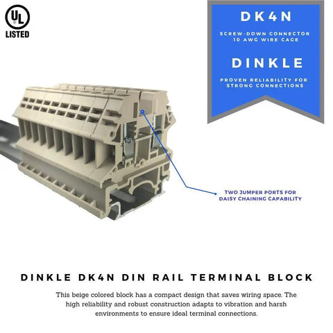 DK4N DIN Rail Terminal Block Screw Type UL 600V 30A 10-22AWG Pack Of 100, beige color, with wiring connector view
