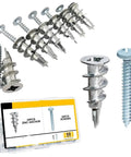 Self Drilling Drywall Anchors With Screws Kit 50 Sets Heavy Duty Wall Mount Anchors For Hanging Cabinets Shelves TVs And More No Fuss Install With Rust Resistant Yellow Zinc Finish, 25 zinc anchors and screws