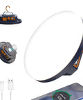 Crazy Bright 4000 Lumen Portable LED Camping Lantern With Digital Display and magnetic base, showing charging feature.