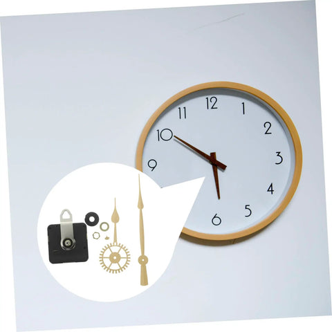 DIY Wall Clock Kit With Battery Powered Quartz Movement, Hands, And Heavy Duty Clock Mechanism Against White Wall