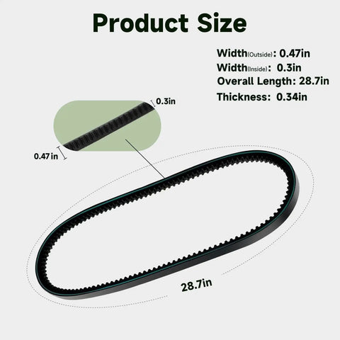 Rear Tine Tiller Drive Belt Replacement For Earthquake Versa Tiller, 12x728 Type 4L showing dimensions and tooth design