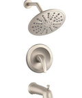 4-Way Tub and Shower Faucet Set With Rough-In Valve Included, 9-Inch Rain Shower Head, Tub Spout, Single-Handle Trim Kit in Brushed Nickel