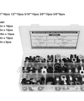 Rugged Stainless Steel Cable Clamp Kit With Rubber Sleeves 52 Piece Black Wire Management Set in storage box