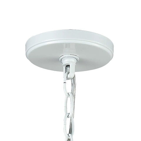 Top view of Decatur 8 Light Matte White Chandelier For Ceiling Mount, showcasing chain and ceiling plate detail.