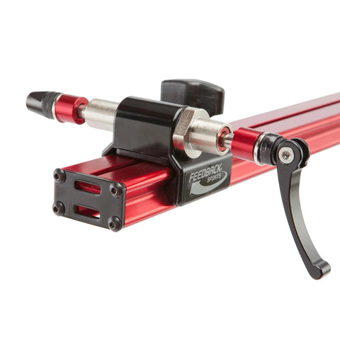 Close-up of Sprint Bike Repair Stand With Tripod Base And Dropout Style Mount Built To Last Compact Workstand in red aluminum.