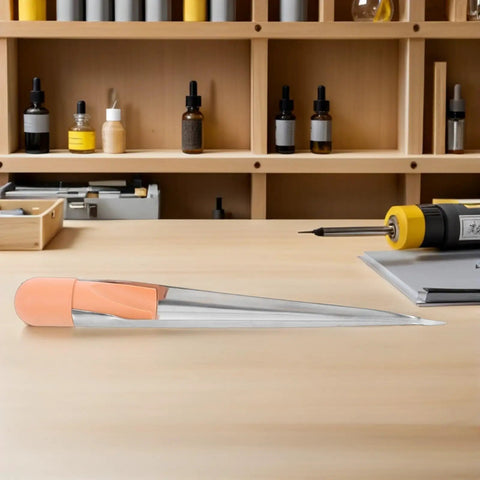Marine Stainless Rope Needle Splicing Tool With Steel Spike And Ergonomic Plastic Handle, Convenient Threading Design For Quick Wire Rope Splicing, Durable And Easy To Use For Marine Tasks, Dockside Repairs. Stainless steel rope splicing tool on desk