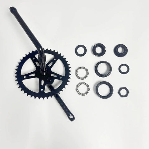 2 Inch Cup Bike Bottom Wide Pedal Crank Kit With 44T Sprocket, 165mm Crank Arm, components displayed on white background