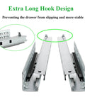 Extra long hook design of Six Pair Twenty Two Inch Undermount Drawer Slides Offer Slick Soft Closing Action For No Sweat Weekend Projects And Sleek Cabinet Upgrades You Will Totally Love.