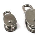 Stainless Steel Wire Rope Pulley Block M32 Swivel Crane Wheel Kit Two Pack for Easy Lifting and Towing 360 Degree Top Ring Prevents Rope Knotting Rust Resistant Durable Heavy Duty Construction, three sizes