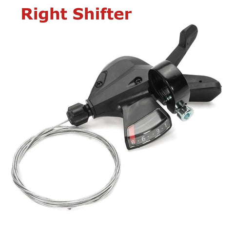 Right shifter of 8 Speed MTB Trigger Right Shifter And Left Friction Ratcheting Thumb Shifter Pair for triple crank mountain bikes.