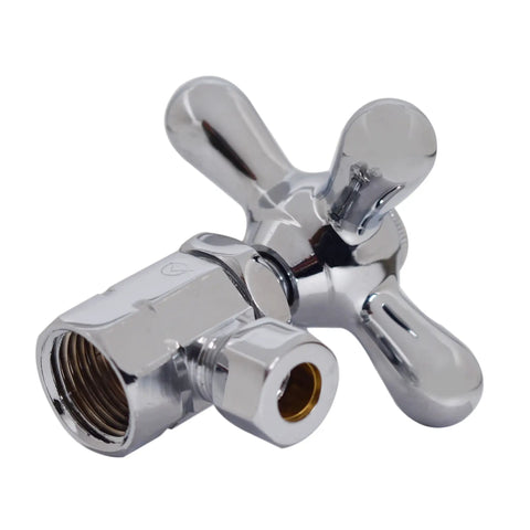 Polished chrome cross handle of Traditional Pedestal Lavatory Kit With Cross Handles In Polished Chrome For A Clean No Fuss Bathroom Upgrade Includes Compression Angle Stops Adapters Bullnose Risers Sure Grip Flanges And All Necessary Hardware