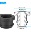 Go To Pro Grade 19mm Drill Hole Rubber Grommets Set Of 12 Top Hat Grommets in black silicone with diagram and measurements