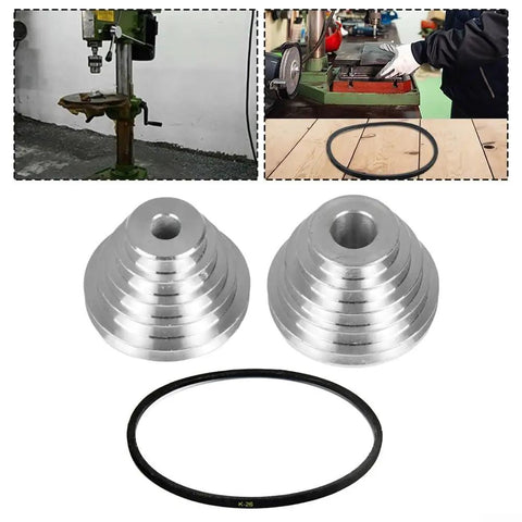 Heavy Duty Aluminum 5 Step Variable Pulley Kit For Benchtop Drill Press With 14mm And 22mm Bore, K26 Rubber Belt Included, pulleys and belt
