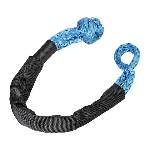 One Half Inch Synthetic Rope Soft Shackles tough as nails with blue UHMWPE material for off road towing and recovery.
