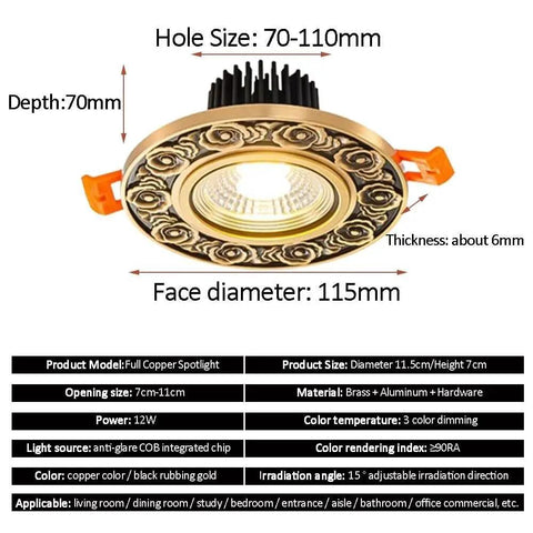 Smooth Brushed Brass LED Recessed Downlights 9 Pack Sleek Anti Glare Ceiling Fixtures Dimmable CRI 90 Plus, close-up view showcasing decorative trim.