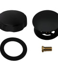 Heavy Duty Matte Black Bath Drain Plug With A Slick 35 Inch Cable Drive Pop Up Mechanism And Solid Brass Handle components including stoppers and washers.