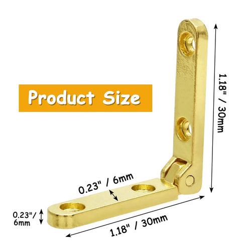 Gold 12 Pack Mini Jewelry Box Hinges 90 Degree Zinc Alloy With Screws, 1.18 Inch Square 0.23 Inch Thick Hinges for DIY projects