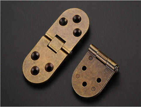 Dead Nuts Heavy Duty Flip Top Hinges Built Like A Tank For Sewing Tables And Butler Trays Smooth 180 Degree Round Edge metal hinges, bronze finish, suitable for furniture.