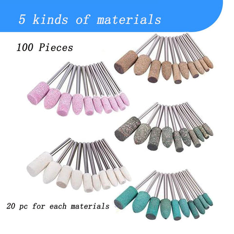 Assorted Polishing Bits And Buffing Wheel Kit For Rotary Tools 100 Pieces Includes Corundum Sand Sesame Cowhide Rubber And Wool Materials