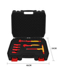 Badass Insulating Wrench Socket Set For Garage Rigs And EV Repair Tools With Sturdy Vinyl Coated Drives And Secure Snap Case opened, showcasing organized tools.