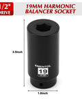 Half Inch Drive 19mm Harmonic Balancer Socket Chrome Moly Heavy Duty Crank Bolt Removal Tool