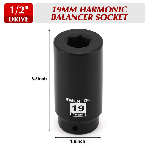 Half Inch Drive 19mm Harmonic Balancer Socket Chrome Moly Heavy Duty Crank Bolt Removal Tool
