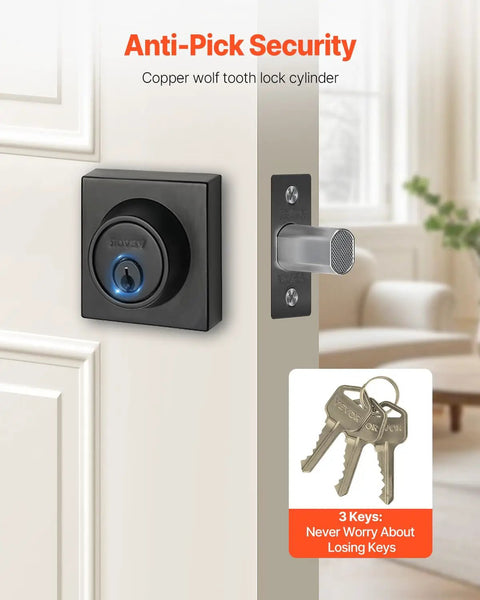 Full Metal Single Cylinder Deadbolt Lock Keyed One Side Comes With Three Heavy Duty Keys Matte Black Finish on door