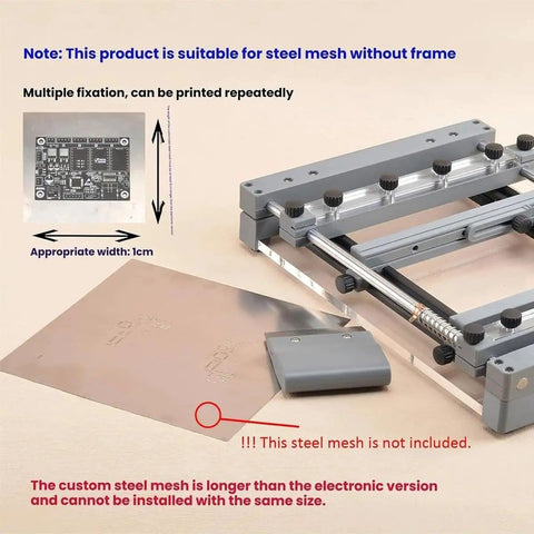 Manual Solder Paste Screen Printer For PCBs With 80mm Scraper, Handy Desktop Stencil Printer setup with steel mesh guide