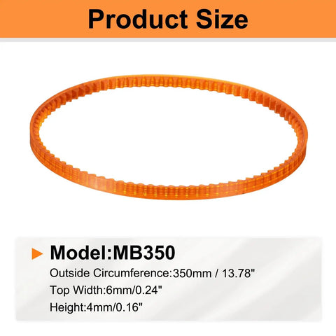 MB 350 Motor Drive V Belt For Sewing Machines, 350mm Outside Circumference, 6mm Top Width, 4mm Height, orange polyurethane