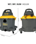 Heavy Duty Contractor Wet Dry Vacuum 12 Gallon 6 Peak HP With Pull Handle For Big Job Sites Cleans Dry And Wet Messes Fast