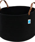 XXXLarge Cotton Rope Storage Basket With Leather Handles For Living Room Go To Organizer For Blankets Towels And Pillows Black 20x20x13 Inches