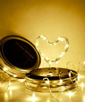 Solar Mason Jar Lid Lights 8 Pack With 20 LEDs, Lit Fairy Star Firefly String Lights on heart-shaped wire