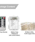Two Pack Battery Operated Fairy Lights With 50 LEDs On Silver Wire 16.4 Feet Of Cool White Glow Remote Control Party Ready