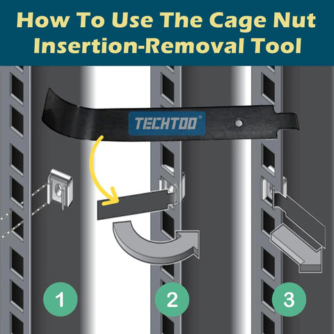 How to use the cage nut insertion-removal tool for 50 Pack M6 Rack Mount Cage Nuts Screws Washers.