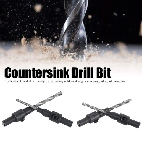 Adjustable Countersink Drill Bit Set For Woodworking - Four Piece Kit With Sizes 6 8 10 12 And Wrench, drill bits close-up