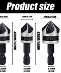 3 pcs countersink drill bit set with 1/4 in hex shanks; sizes 12mm, 16mm, 19mm for woodworking (front view)