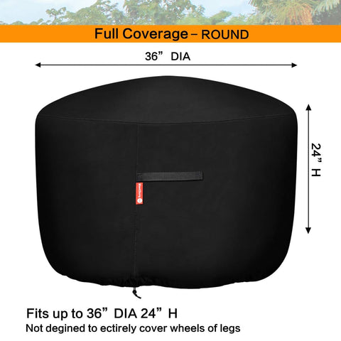 Beefed Up Round Fire Pit Cover For 30 To 36 Inch Pits, Waterproof 600D Oxford Fabric With PVC Coating, Black, 36x24 inch