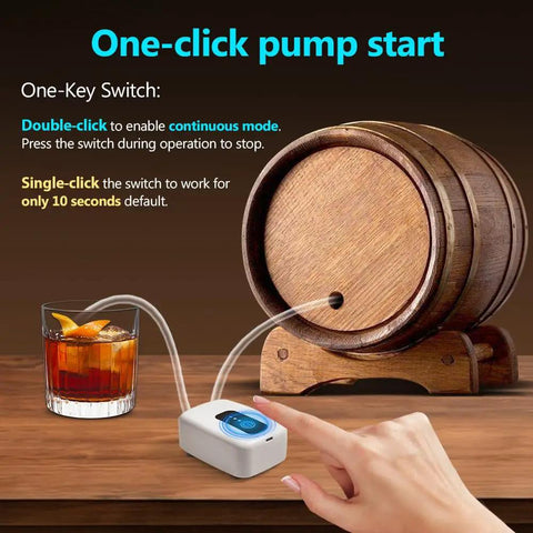 Ultra Handy Food Grade USB Electric Auto Siphon For Bottling Home Brew Wine Beer Beverages And Kombucha shown siphoning from barrel