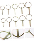 10 Piece Heavy Duty Lynch Pin Fastener Set For Trailers Trucks And Mowers, zinc-plated steel pins with self-locking rings