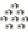 8-pack chrome hydraulic adapters: 1/2 in JIC 37° male to 1/2 in NPT male straight connectors with protective sleeve