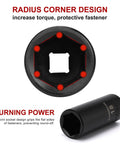 Radius corner design of Heavy Duty Three Eighths Inch Drive Impact Socket Set, Forty Nine Piece SAE And Metric, prevents round-off.