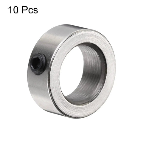 Close-up of 8mm Shaft Lock Collar Set 10 Pack Stainless Steel With Set Screws T8 Lead Screw Lock Ring for 8mm Lead Screws and Rod Shafts.