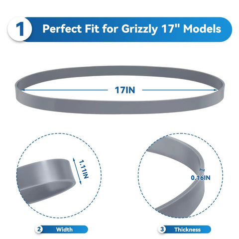 Urethane Bandsaw Tire T23071 Direct Replacement for 17 Inch G0513 Series Bandsaws Pair, displayed with width and thickness details