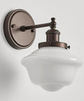 Wall Sconce Lighting Oil Rubbed Bronze Milk Glass Hardwired Wall Sconces with a thick milk glass shade and ORB finish.