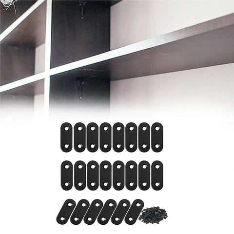 Heavy Duty Steel Mending Plates 80 Pack Straight Corner Braces For Wood Furniture Cabinet Repair Reinforcement Real Deal Diy Hardware Kit With No Sweat Pre Drilled Installation displayed with pre-drilled holes and screws.