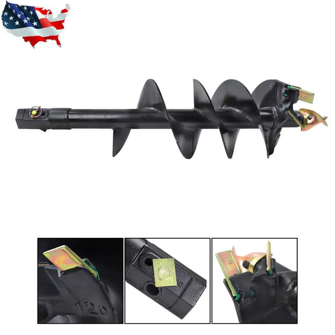 12 Inch By 48 Inch Auger Bit With 2 Inch Hex Collar For Skid Steer Post Hole Digger Attachment, heavy-duty black metal bit with teeth