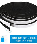 Pro Grade Foam Insulation Tape For Doors And Windows, 1 Inch By 3 Quarter Inch By 33 Feet Weather Stripping Seal roll